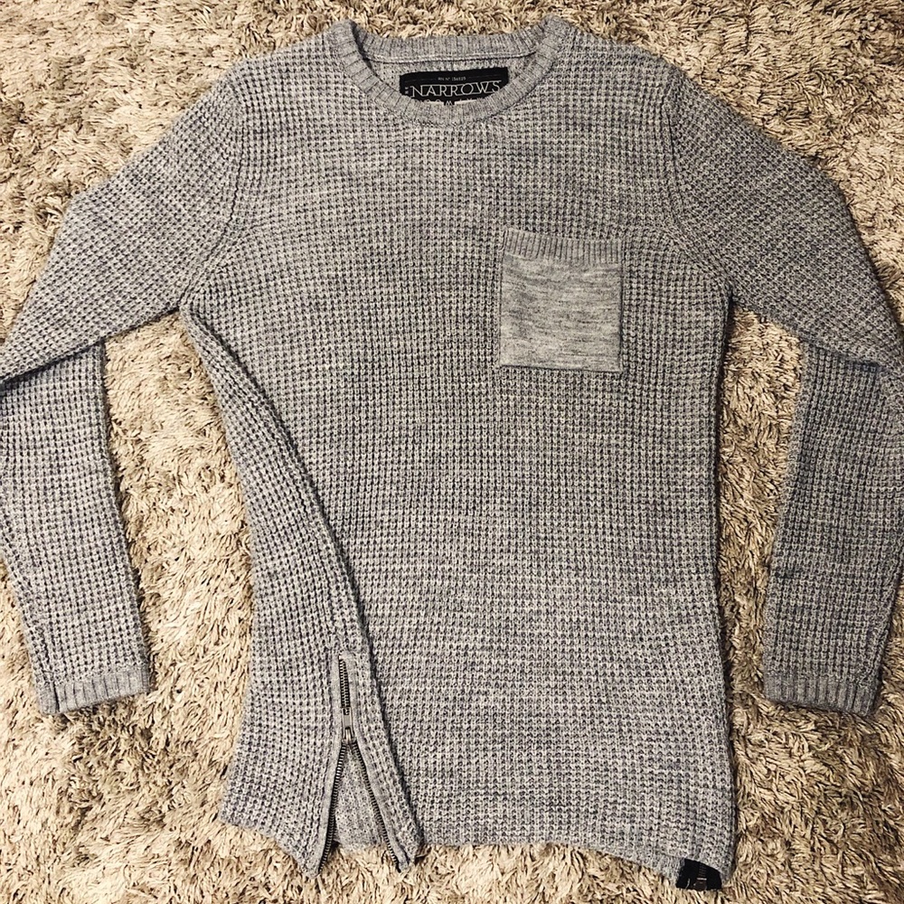 Grey Knit Sweater With Zippers